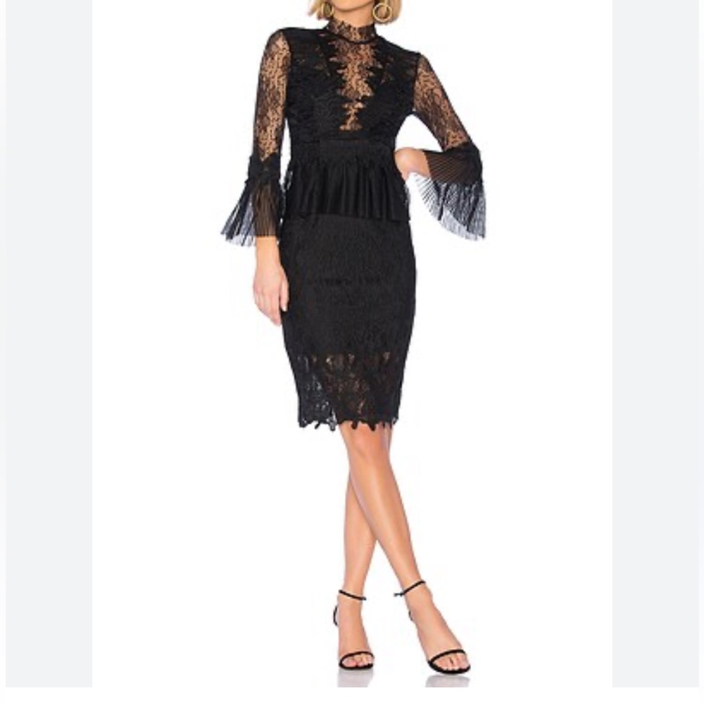 Bardot Black Lace Long Sleeve Midi Dress goth witchy vampire